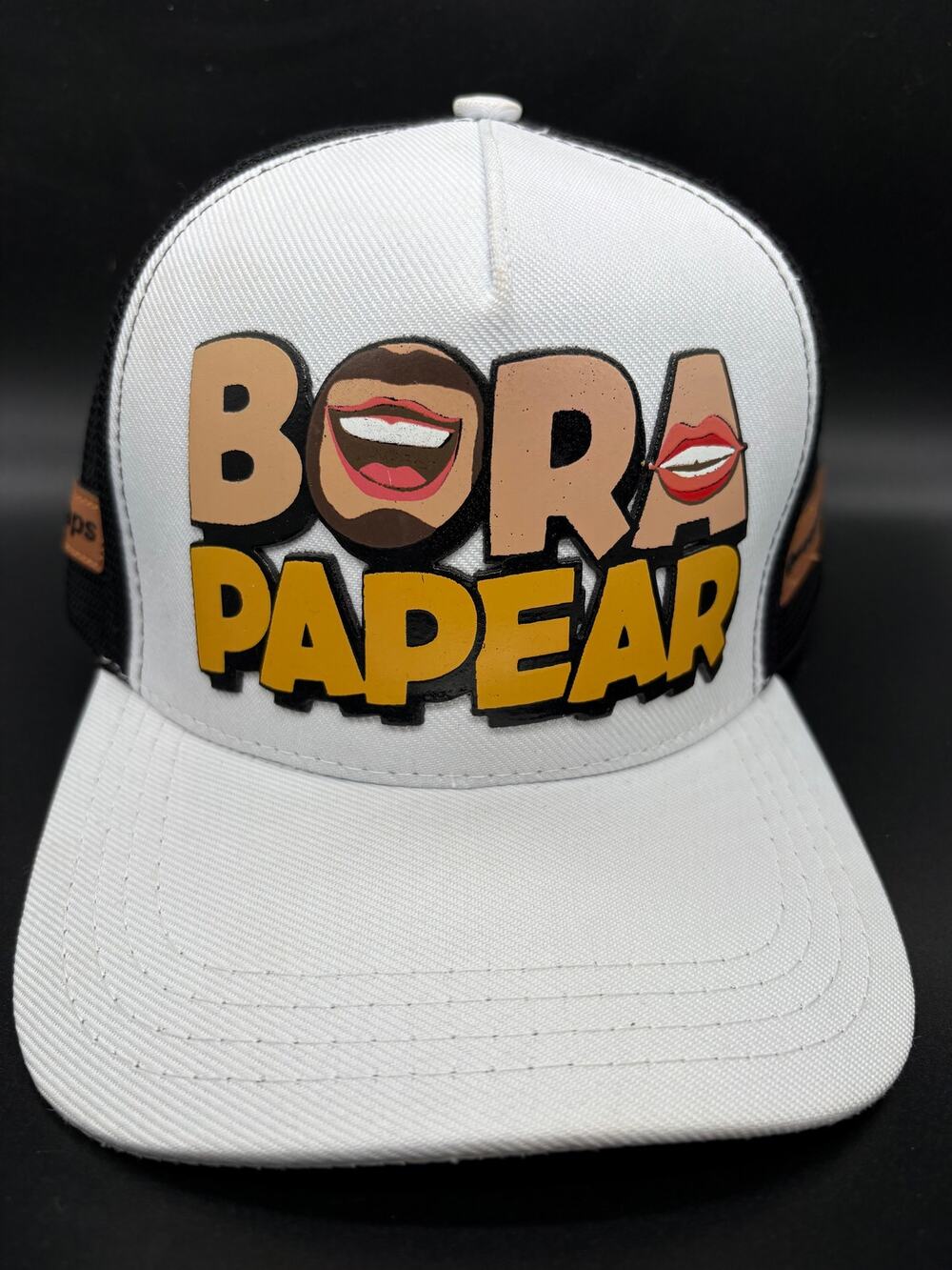 Bora Papear Trucker Hat White Black Mesh Snapback 3D Graphic Cap